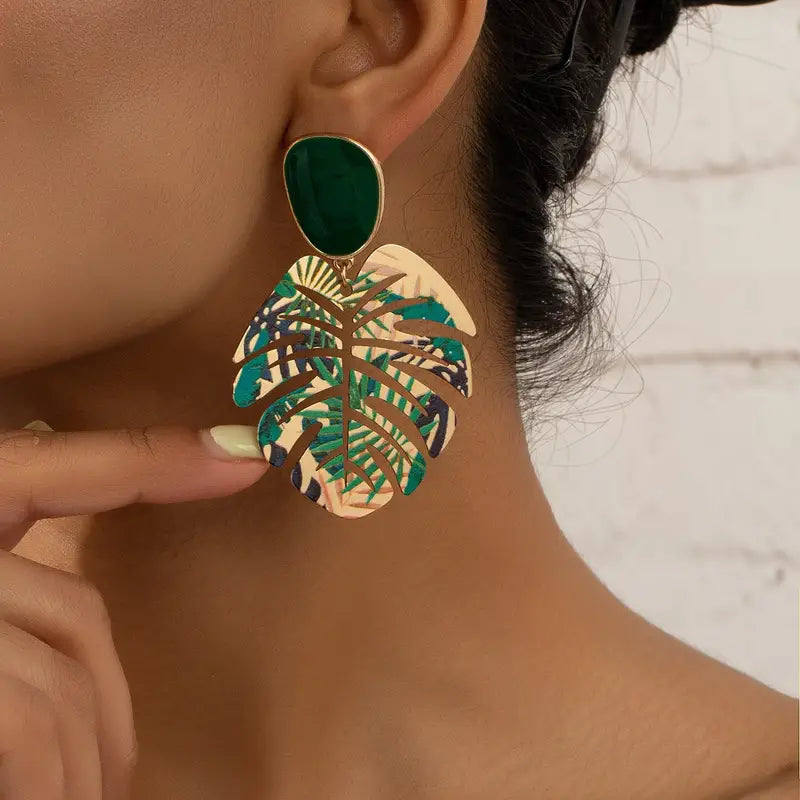 Gold Vacation Monstera- Earrings