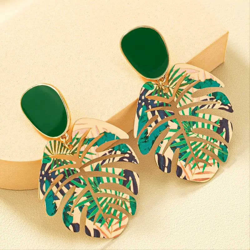 Gold Vacation Monstera- Earrings