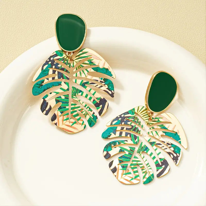 Gold Vacation Monstera- Earrings