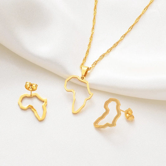 Africa Outline - Stud Earrings and Necklace Set