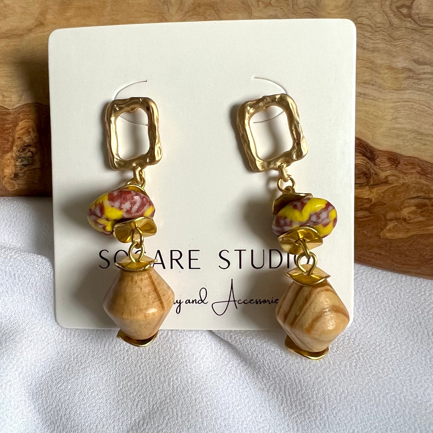 Yellow and Burgundy Recycled Glass- Earrings