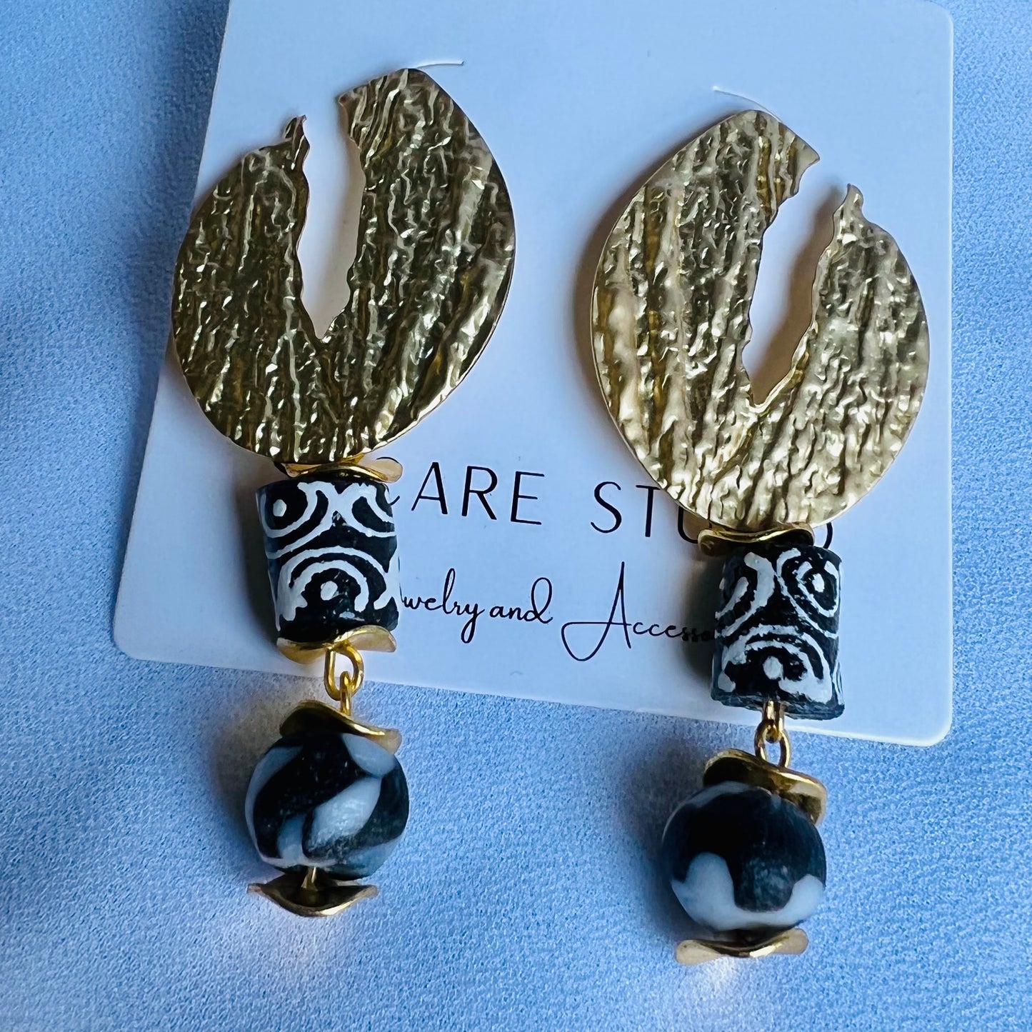 Black & White Recycled Glass- Earrings