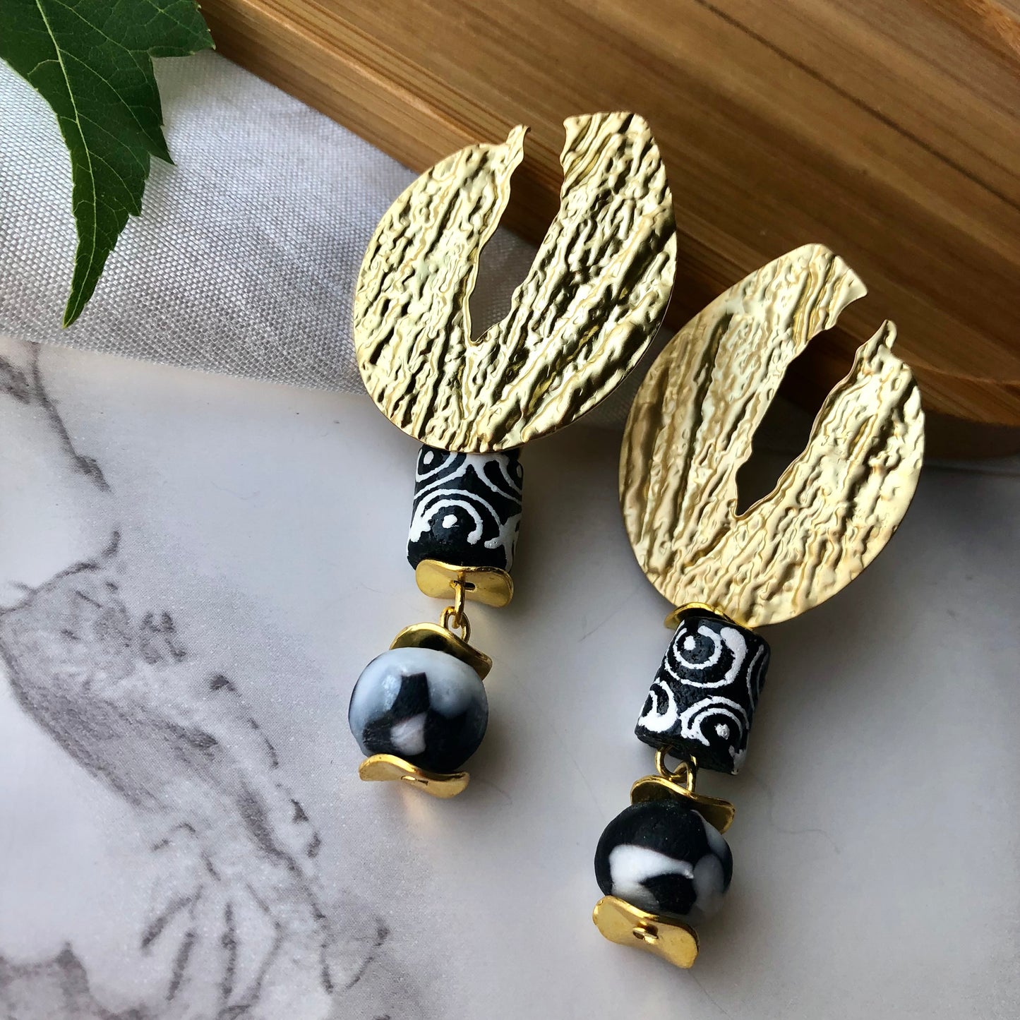 Black & White Recycled Glass- Earrings