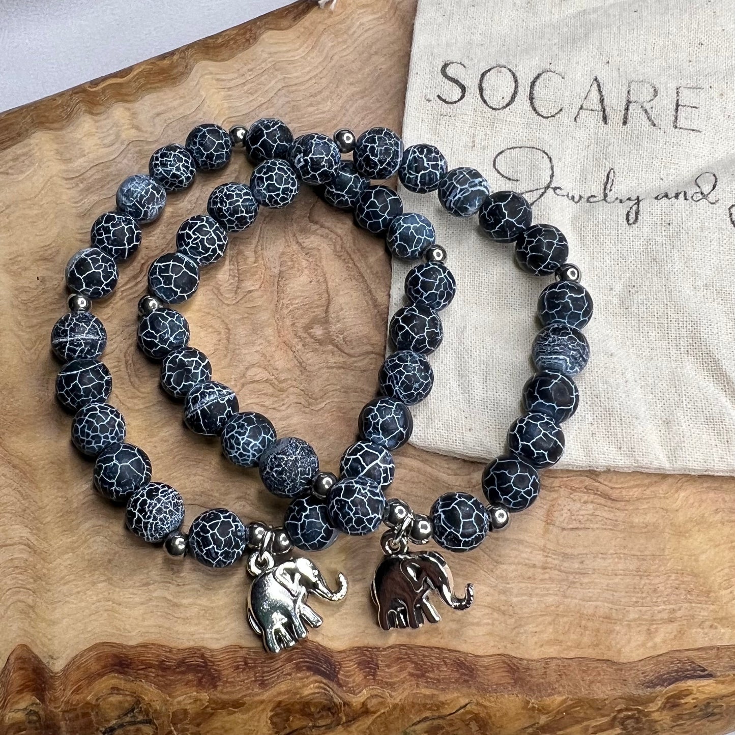 Black Cracked Agate- Bracelet